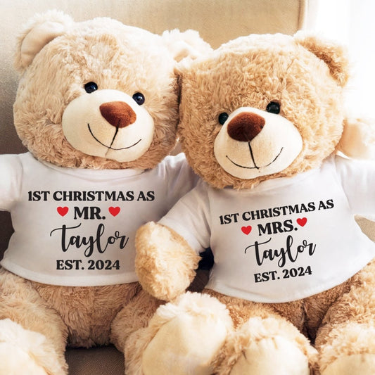 1st Christmas As Mr & Mrs - Custom Plush Teddy Bear [Set of 2] - Furrsy