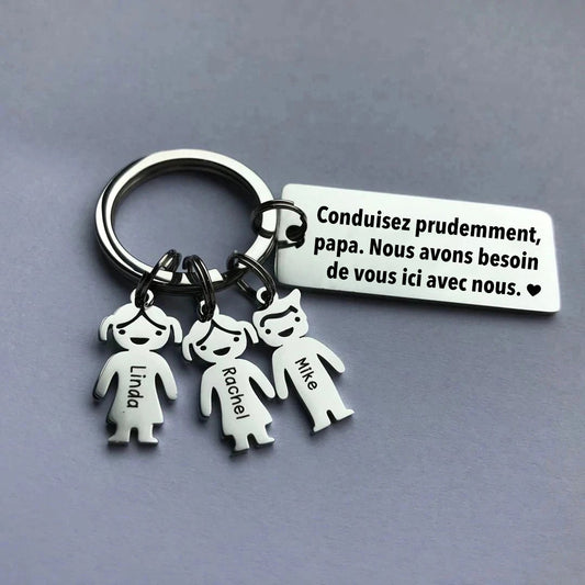 Conduisez en toute sécurité - Porte-clés Noms de famille | Cadeau de fête des pères