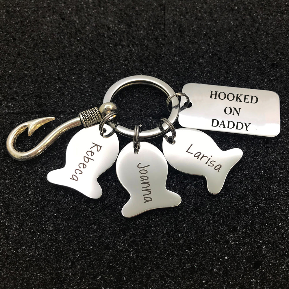 Hooked on Daddy Kids Name Keychain - Father's day gift