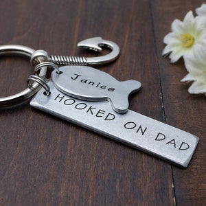 Hooked On Dad Name Keychain - Father's day gift