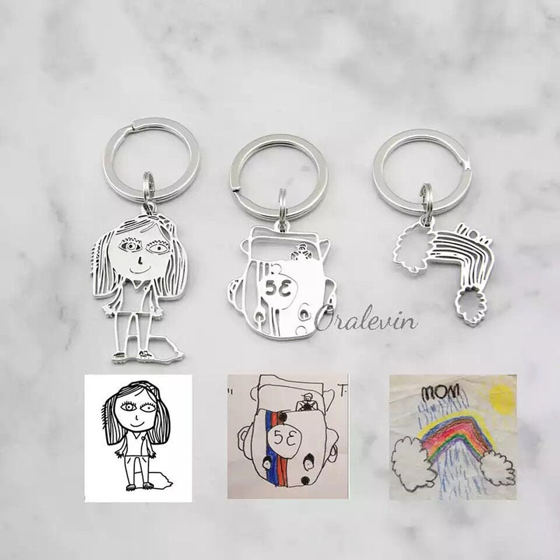 Personalized Child Art Drawing Necklace, Keychain